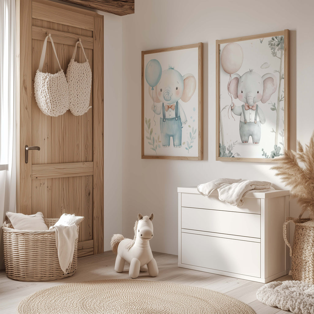 Poster Éléphant Mignon Chambre Bébé · Aquarelle Pastel · Déco Murale Enfant · Print sans Cadre