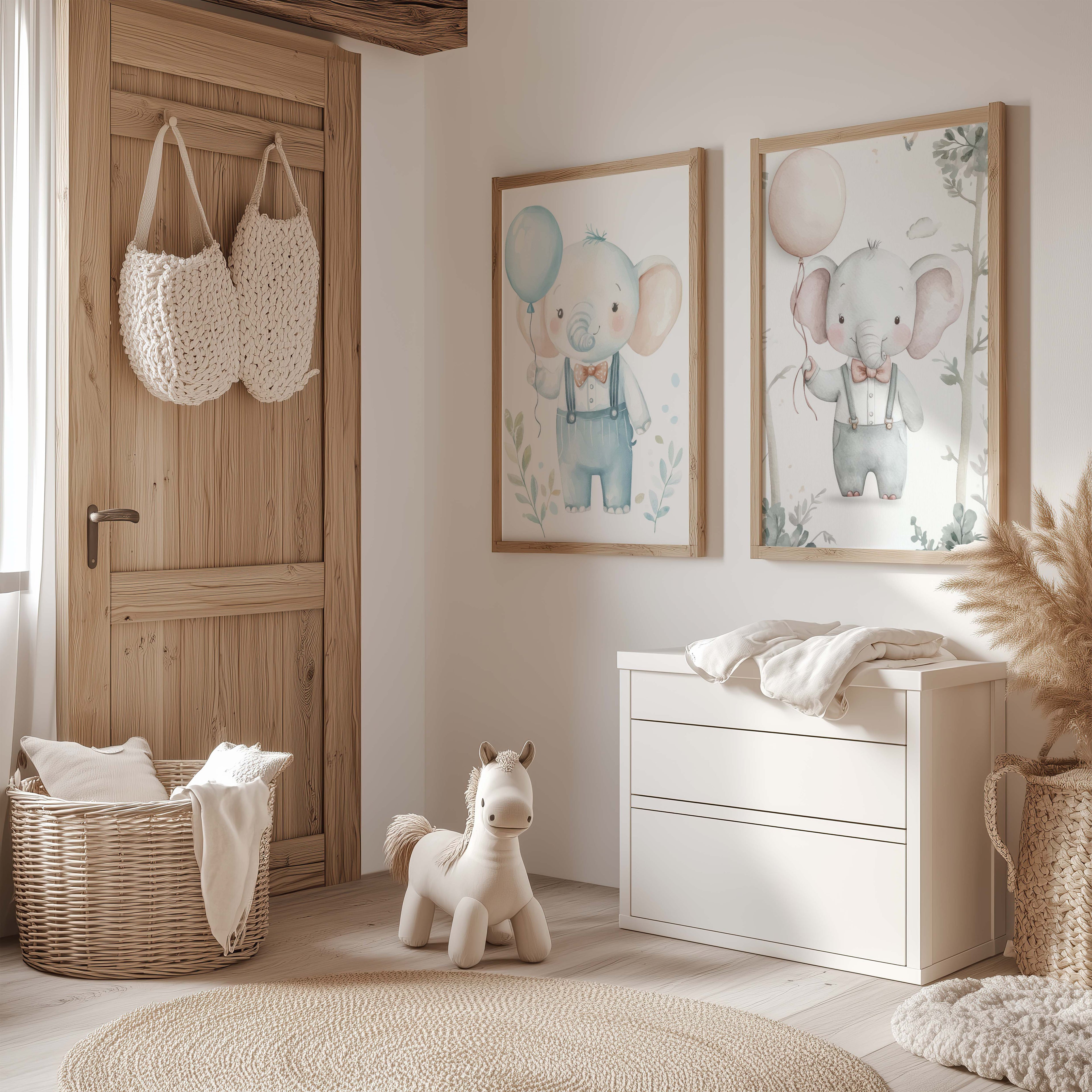 Poster Éléphant Mignon Chambre Bébé · Aquarelle Pastel · Déco Murale Enfant · Print sans Cadre
