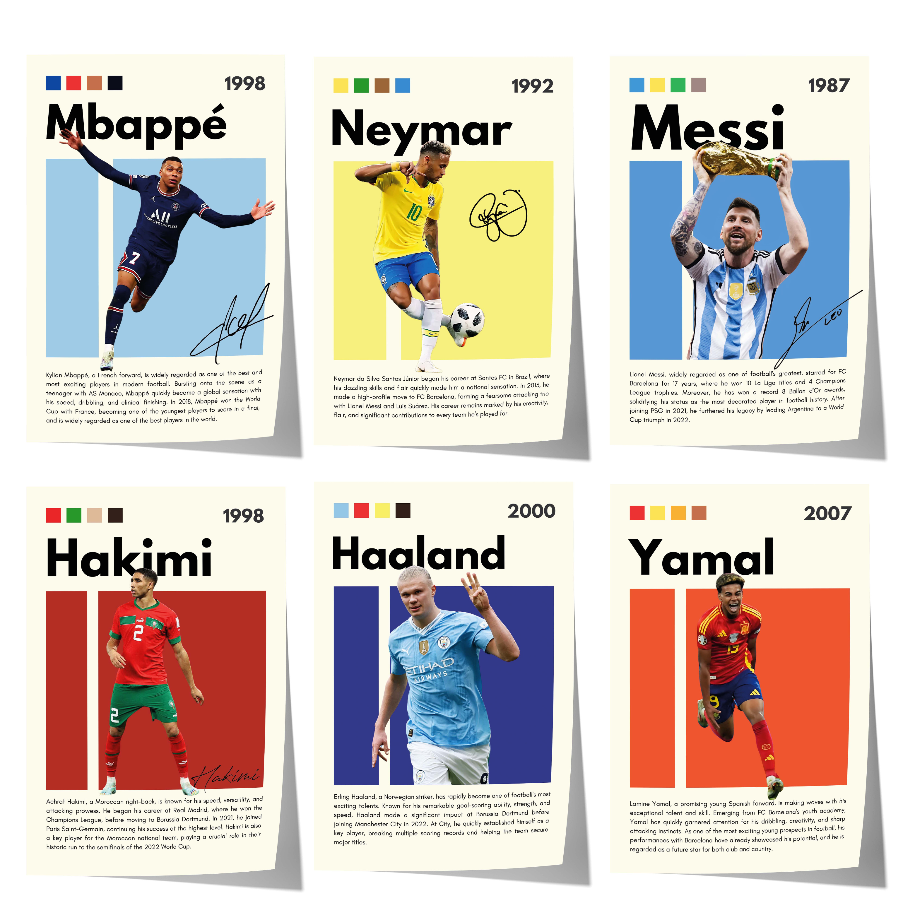 Poster Stars du Football · Mbappé Neymar Messi Hakimi Haaland Yamal · Déco Murale Sport · Print sans Cadre