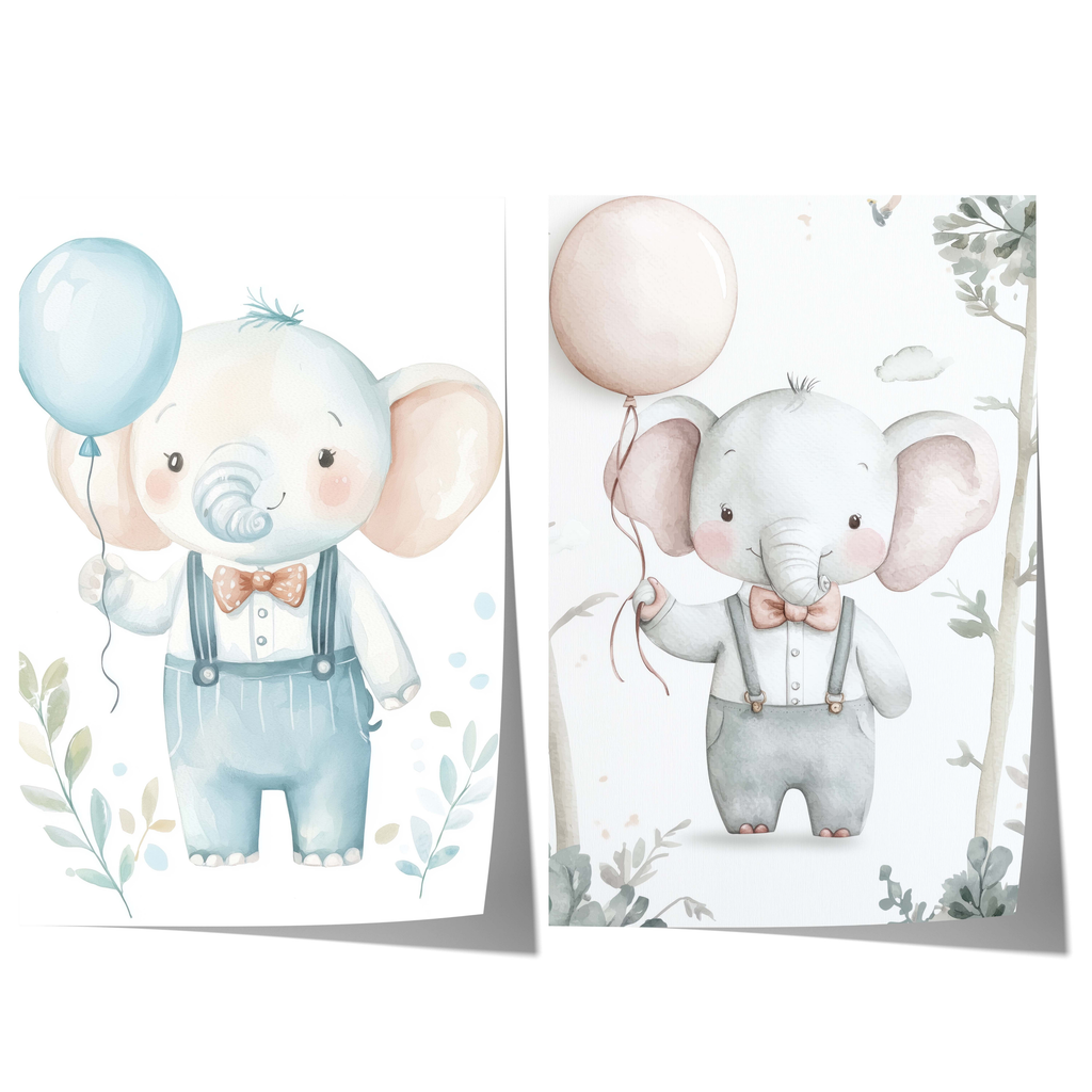 Poster Éléphant Mignon Chambre Bébé · Aquarelle Pastel · Déco Murale Enfant · Print sans Cadre