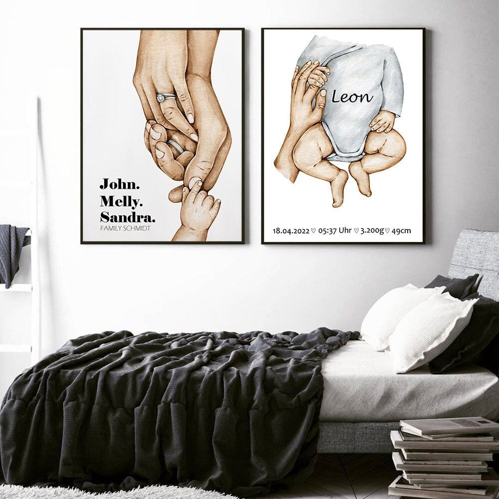 Poster Famille Personnalisé · Mains Papa Maman Enfants & Bébé · Cadeau Unique · Print sans Cadre