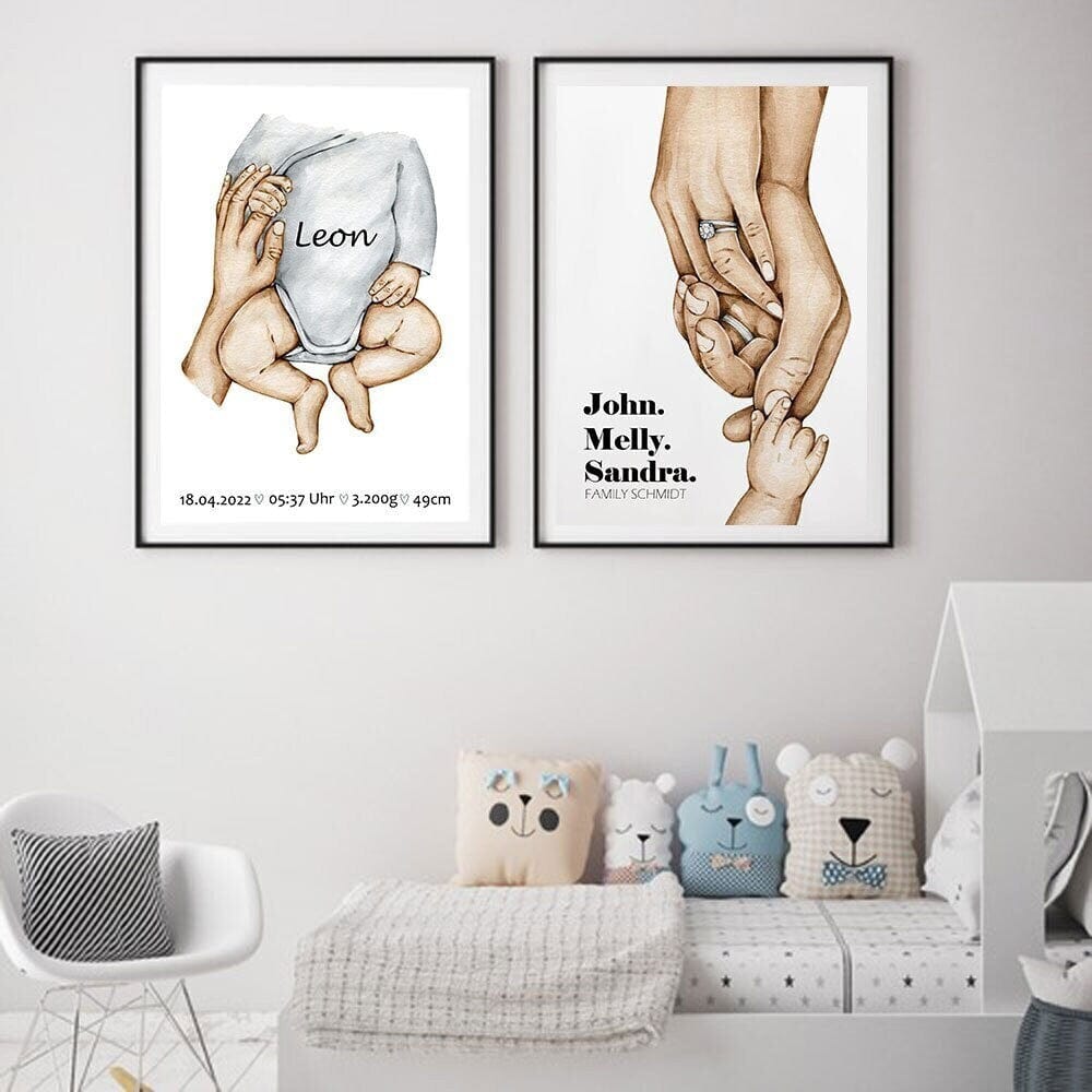 Poster Famille Personnalisé · Mains Papa Maman Enfants & Bébé · Cadeau Unique · Print sans Cadre