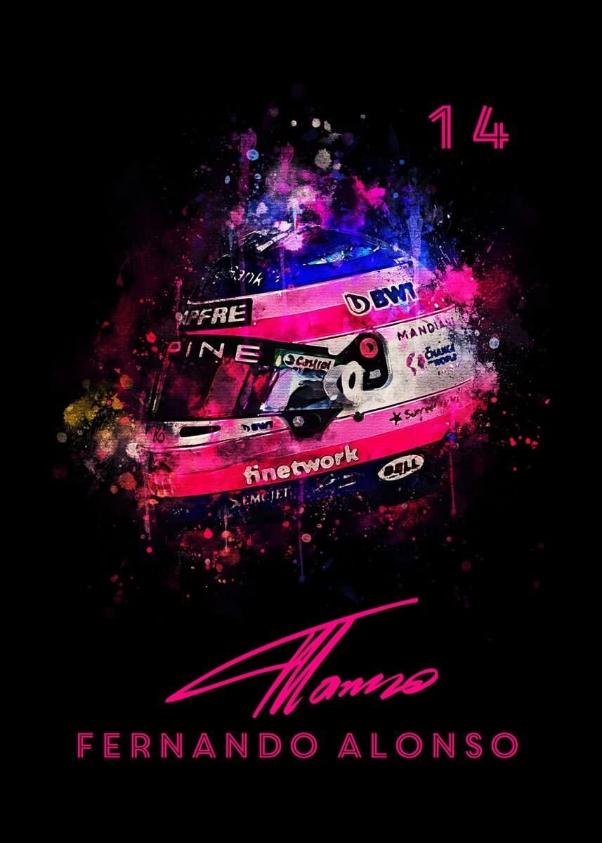 Poster Casque Formule 1 Aquarelle · Pilote Personnalisé Nom & Numéro · Déco Murale · Print sans Cadre